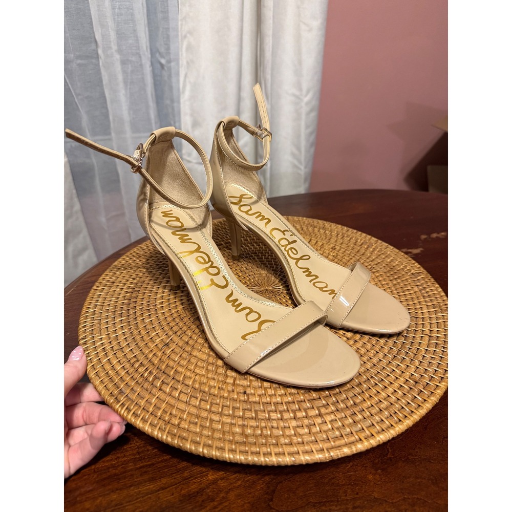 Sam Edelman Patti Nude Patent Ankle Strap Stiletto Kitten Heel Sandals Womens